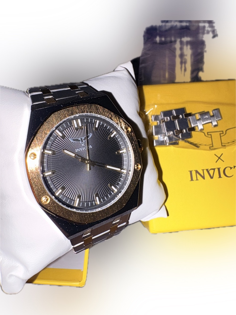 Invicta Men's Black Dial Two-Tone Matte Steel Watch with Gold Accents NEW